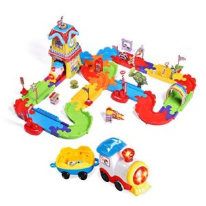 FUN LITTLE TOYS 189 PCs Kids Train Sets with Variable Railway Tracks, Electric Toy Trains with Lights and Sounds, 3D Puzzles Train Track for Boys Girls Toddlers 2,3,4,5,6,7 Years Old