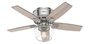 Hunter Bennett Low Profile Indoor Ceiling Fan with LED Light and Remote Control, 44″, Brushed Nickel
