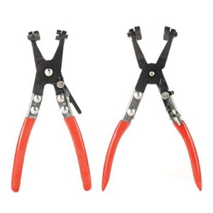 2 PCS Flat Hose Clamp Plier & 45° Angled Flat Band Hose Clamp Plier, Car Water Pipe Locking Pliers Flexible Ring Type Hose Clamp Pliers for Installation of Low Radiators and Hose Removal Tool