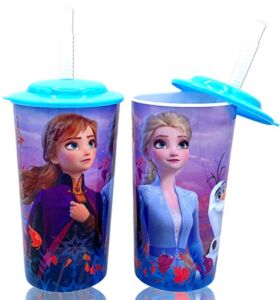 Disney Frozen 2 Elsa Anna Drink Tumblers with Lid, Reusable Straw Set for Kids Girls Toddlers, Pack of 2 – Safe BPA free by Zak design