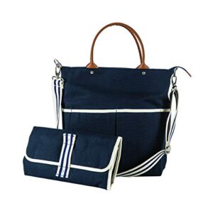 Tag&Crew Multi Pocket Canvas Diaper Tote with Changing Pad, Sturdy Web Handles & Adjustable Shoulder Strap | Large, Navy Blue