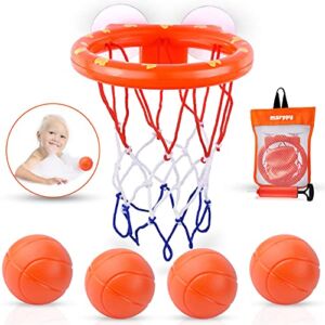 MARPPY Bath Toys, Bathtub Basketball Hoop for Toddlers Kids, Boys and Girls with 4 Soft Balls Set & Strong Suction Cup, Bathtub Shooting Game & Fun Toddlers Bath Toys for Boys or Girls