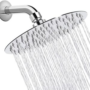 Sooreally Rain Shower Head High Pressure, 8 Inch High Flow Rainfall Showerhead, Awesome Shower Experience Even at Low Water Flow, Easy Cleaning, Swivel Spray Angle, Modern Style, Chrome Finish