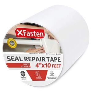 XFasten Waterproof Patch and Seal Tape, White, 4-Inch by 10-Foot Roof and Gutter Rubber Repair Tape for Stop Leak Repair on Gutter, Roof, Boat, Pool Liner and HVAC – Waterproof and Puncture-Resistant