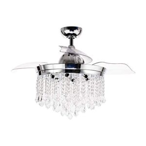 Ceiling Fans with Lights 42 Inch Crystal Chandelier Ceiling Fan with Remote Control, 3 Retractable Blades, Chrome