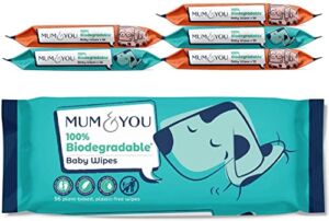 Mum & You Biodegradable Compostable Vegan Registered Plastic Free Baby Wet Wipes with Recyclable Packaging, 99.4% Water, 0% Plastic, Hypoallergenic & Dermatologically Tested (Pack of 6)