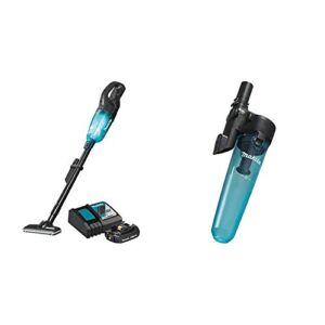 Makita XLC04R1BX4 18V LXT Lithium-Ion Compact Brushless Cordless 3-Speed Vacuum Kit, w/Push Button (2.0Ah) with 191D72-1 Black Cyclonic Vacuum Attachment w/Lock