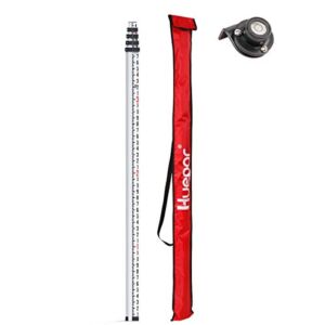 Huepar 16 – Foot Aluminium Grade Rod -8ths 5 Sections Telescopic with Bubble Level – Waterproof Soft Carrying Bag Included GR5