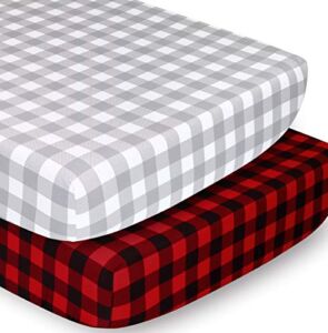 The Peanutshell Crib Sheet Set for Baby Boys or Girls | Red, Black & Grey Buffalo Plaid | 2 Pack Set
