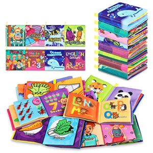 Baby Bath Books,Nontoxic Fabric Soft Baby Cloth Books, Early Education Toys,Waterproof Baby Books for Toddler, Infants Crinkly Cloth Book Bath Toys for 6 to 12 – 18 Months – Pack of 8