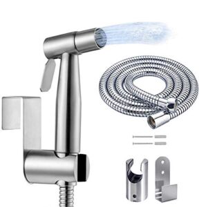 Handheld Bidet Sprayer Kit, Frap Stainless Steel Brushed Nickel Sprayer Toilet Bathroom Shower Head with 59-inch Hose and Wall Bracket Holder Set(Note: linker not Included)