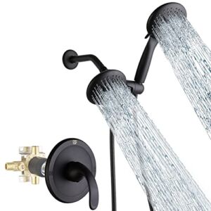 POP SANITARYWARE Black Dual-Function Shower Faucet Set with Valve Bathroom High Pressure 35 Setting Dual 2 in 1 Shower System with Handheld Showerhead 3-way Water Diverter Shower Trim Kit