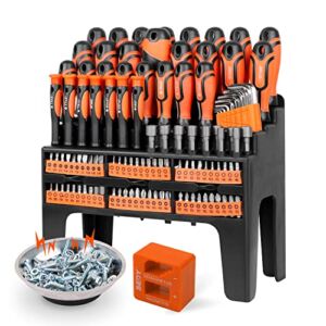 SEDY 124-Piece Magnetic Screwdriver Set with Plastic Racking, Best Screwdriver Set Drive Magnetic Bit Holding Screwdriver Handle & Hex Key, for Home Repair, Improvement