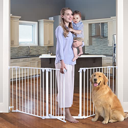 Tokkidas 24.4”-80” Auto Close Baby Gate, Extra Wide Dog Gate with One Hand Operation, Hardware Mount, Foldable 3 Steel Panels Angle, Deluxe Walk Thru Pet Gate for Stairs, Doorways, Kitchen, 29” Height | The Storepaperoomates Retail Market - Fast Affordable Shopping