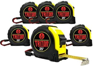 6 Pack – 25 FT – Triton Tape Measure – Magnetic Claw Tip – Easy Read Fractions