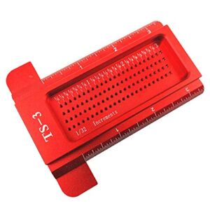 Woodworking Scribe,TS 3 Hole Scribing T Type Ruler Portable Crossed-Out Tool 45/90 Degree Line Gauge Saddle Square Layout Scriber (Red)