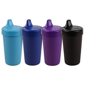 RE-PLAY 4pk – 10 oz. No Spill Sippy Cups for Baby, Toddler, and Child Feeding in Sky Blue, Navy, Black and Amethyst | BPA Free | Made in USA from Eco Friendly Recycled Milk Jugs | Space+