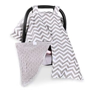 Carseat Canopy and Nursing Cover for Breastfeeding Infant Baby Car Seat Cover Baby Gifts for Newborn Chevron Extra Large Unisex Nursing Shade Girl Boy (Chevron/Grey-Opening)