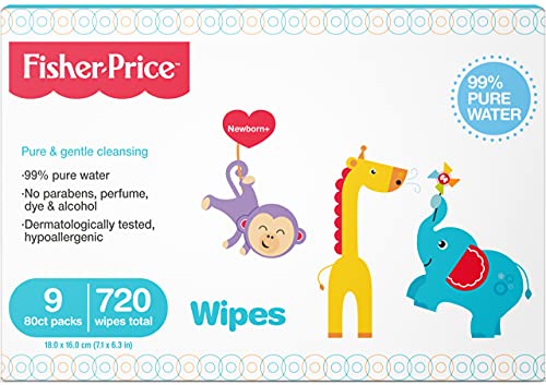 Fisher-Price Baby Wipes Unscented, Hypoallergenic, 99% Water Baby Diaper Wipes, Ideal for Newborn and Sensitive Skin, 9x Resealable Packs (720 Total Wipes) | The Storepaperoomates Retail Market - Fast Affordable Shopping