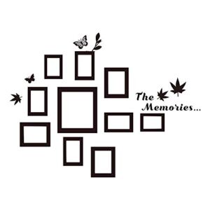 10 Pcs Picture Frames Wall Decal The Memories Vinyl Stickers, Removable Photo Frame Butterflies Leaves Art DIY Sticker Mural for Bedroom Playroom Living Room Office Home Window Door Decoration