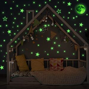 GLOCARNIVAL Glow Stars and Full Moon Wall Stickers for Starry Sky,Glowing Star Beautiful Wall Decals for Any Room,Beautiful Wall Decals for Kids Gift,Glow in The Dark Stars Light Your Ceiling