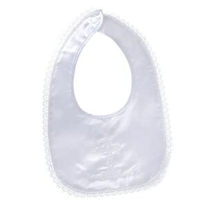 Booulfi White Baby Bibs Toddler Infant Teething Bibs with Embroidered Cross for Baby Boys Girls’ Christening Baptism Outfits