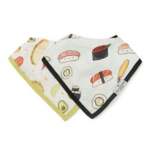 Loulou Lollipop Soft Breathable and Absorbent Muslin Bandana Bib Drool Bib Set for Baby Girl and Boy, Adjustable 3 to 36 Months, 2 Pack – Taco/Sushi