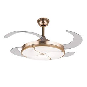 TFCFL 42″ Ceiling Fan Light, Modern Invisible Fan Chandelier with Remote Acrylic Retractable Dimmable LED lights for Home Decoration Living Room Bedroom Dining Room (Gold)