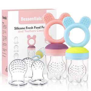 Baby Fruit Food Feeder Pacifier – 2 Packs Silicone Fresh Fruit Feeder BPA Free [All Sizes Silicone Food Pouches Included] (Blue&Pink)