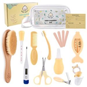 Soft Guru Baby Healthcare and Grooming Kit | Nursery Essentials for Newborns Gift Set | Includes Thermometer, Nail Clippers, Soft Brush & Baby Shower Basket Registry Items.