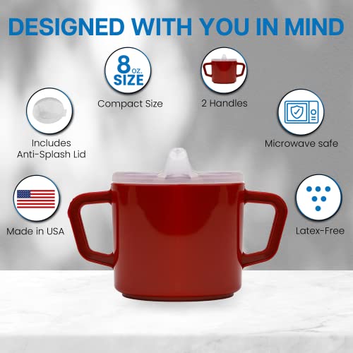 Providence Spillproof Compact 8oz Adult Sippy Cup with 2 Handles – Sip Cups for Adults for Limited Mobility – Handicapped Accessories – Handicap Cups for Elderly Care – Made in the USA – Red – 1 | The Storepaperoomates Retail Market - Fast Affordable Shopping