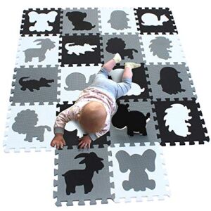 MQIAOHAM Children Foam Play mat Baby mats for Floor Sensory Babies Carpet Kids Animals Childrens Rug Jigsaw playmats Rugs Soft Tiles Crawling Animal Crawl White Black Grey P058HBH