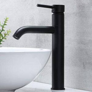 Hotis Modern Matte Black Vessel Sink Faucet, 360 Swivel Vessel Faucets for Sink 1 Hole, Tall Body Single Handle Mixer Spout Stainless Steel with Pop Up Drain
