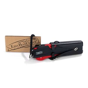 Modern Box Cutter, Extra Tape Cutter at Back, Dual Side Edge Guide, 3 Blade Depth Setting, 2 Blades and Holster – Red Color 2000