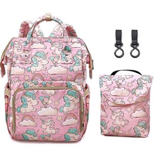 Unicorn Diaper Bag Backpack for Women Waterproof Nappy Bag for Mom Baby Care Travel Gift Pink Unicorn