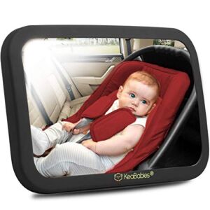 Large Shatterproof Baby Car Mirror – Safety Baby Car Seat Mirror – Baby Car Mirror for Back Seat Rear Facing Infant – Carseat Mirrors – Fully Assembled Baby Mirror For Car (Matte Black)