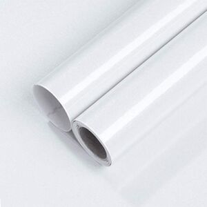 118″X15.7″ Glossy Contact Paper White Contact Paper for Countertops White Peel and Stick Wallpaper Decorative Kitchen Cabinets Shelf Drawer Liner Self-Adhesive Watertproof Removable Vinyl Film Paper