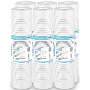 Grooved Sediment Water Filter Cartridge (6 Pack), Membrane Solutions 5 Micron Whole House Water Filter Universal Replacement 10″x2.5″ for 10 inch RO Unit, Whole House Under-Sink Filtration System