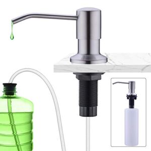 CREA Kitchen Sink Soap Dispenser Stainless Steel, Built in Countertop Sink Soap Dispenser with 39″ Extension Tube Kit Directly to Soap Bottle or Refill from The Top 17oz Large Pump Bottle