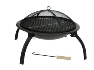 Fire Sense 60873 Fire Pit Portable Folding Round Steel with Folding Legs Wood Burning Lightweight Included Carrying Bag & Screen Lift Tool – Black – 22″