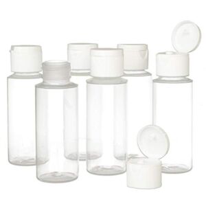 2oz Clear Plastic Empty Squeeze Bottles with Flip Cap – BPA-free – Set of 6 – TSA Travel Size 2 Ounce – By Chica and Jo