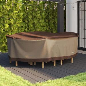 Duck Covers Ultimate Waterproof Rectangular/Oval Patio Table with Chairs Cover, 107 Inch