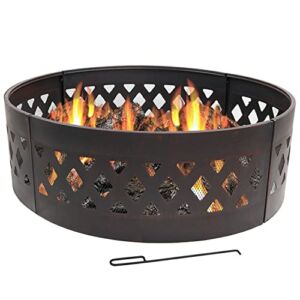 Sunnydaze Crossweave Fire Pit Campfire Ring – Large Outdoor Heavy Duty Metal Round Wood Burning Firepit with Fire Poker – 36 Inch
