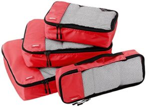 Amazon Basics 4 Piece Packing Travel Organizer Cubes Set, Red