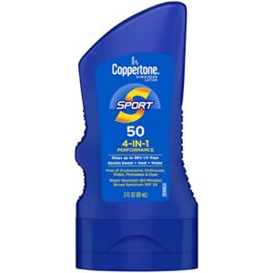 Coppertone SPORT Sunscreen SPF 50 Lotion, Water Resistant Sunscreen, Body Sunscreen Lotion, Travel Size Sunscreen, 3 Fl Oz