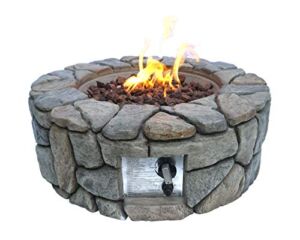 Teamson Home Round Stone Look Propane Gas Fire Pit Fire Table with ETL Certification, PVC Cover and Lava Rocks for Outdoor Patio Garden Backyard Decking Décor, 40,000 BTU, 28 inch Length, Gray