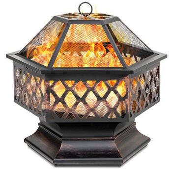 Best Choice Products Hex-Shaped 24in Steel Fire Pit, Black Metal Wood Burning Firepit, Portable Hexagon Fire Bowl for Outside, Patio, Backyard w/Flame-Retardant Mesh Lid | The Storepaperoomates Retail Market - Fast Affordable Shopping