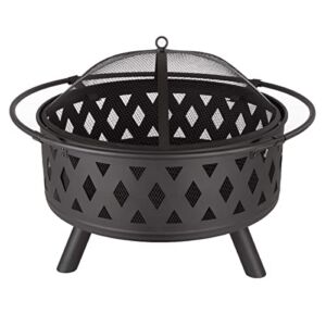 Fire Pit Set, Wood Burning Pit – Includes Screen, Cover and Log Poker – Great for Outdoor and Patio, 32 inch Round Crossweave Firepit by Pure Garden