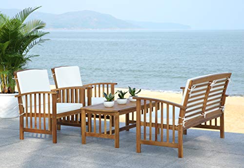 SAFAVIEH Outdoor Collection Rocklin Natural/ Beige 4-Piece Conversation Patio Set with Cushions | The Storepaperoomates Retail Market - Fast Affordable Shopping