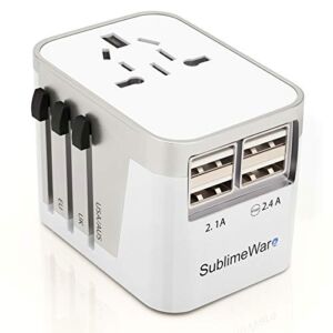 Power Plug Adapter – 4 USB Ports Wall Charger – Fast Charging Adapter for 150 Countries – Multi Port Electric Plug – Type C Type A Type G Type I f for UK Japan China EU European by SublimeWare